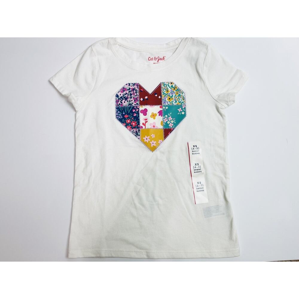 Girl's Floral Heart Short Sleeve Graphic T-Shirt - Cat & Jack™ White XS 4-5